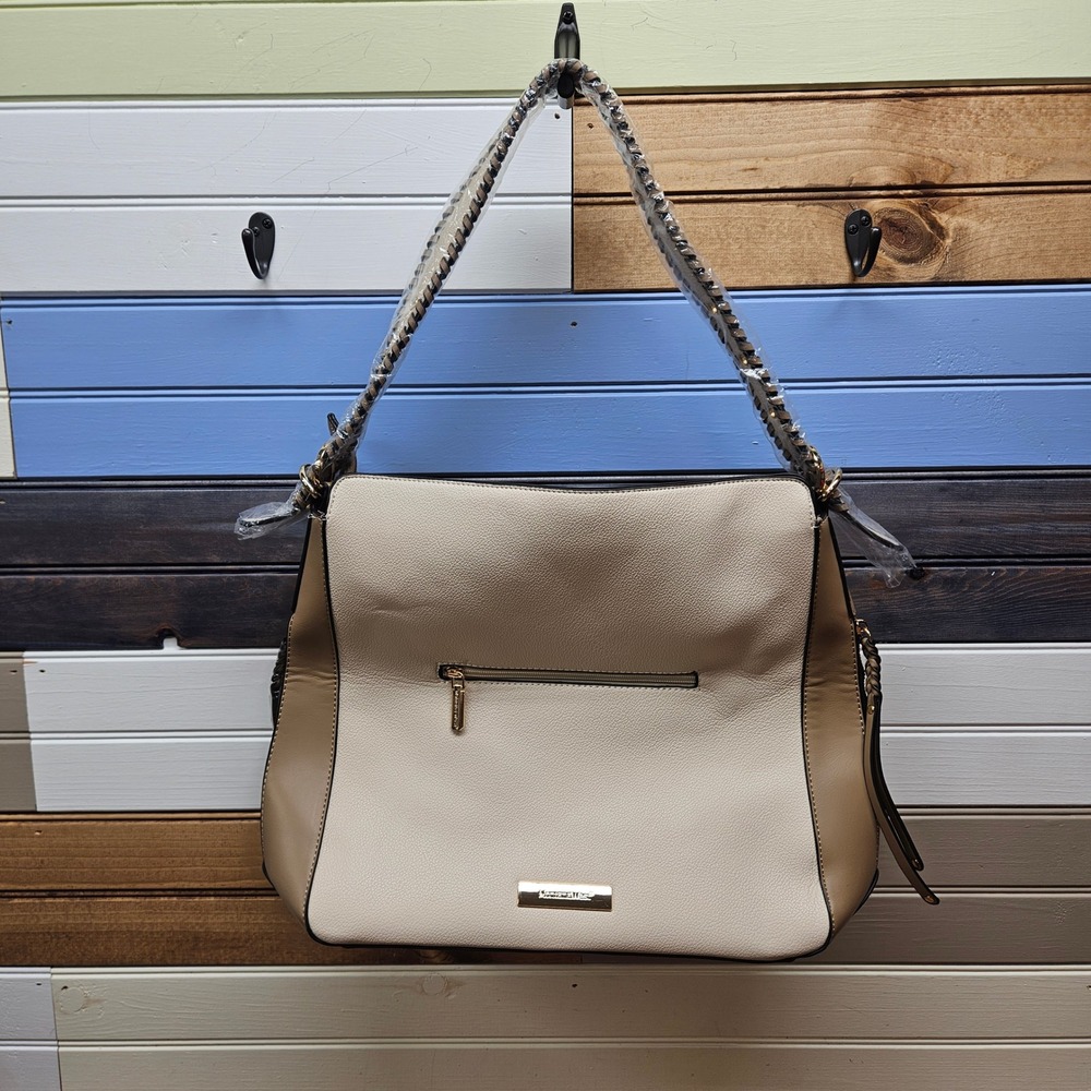Montana West Cream Tan Colorblock Vegan Leather Hobo Shoulder Bag Crossbody New